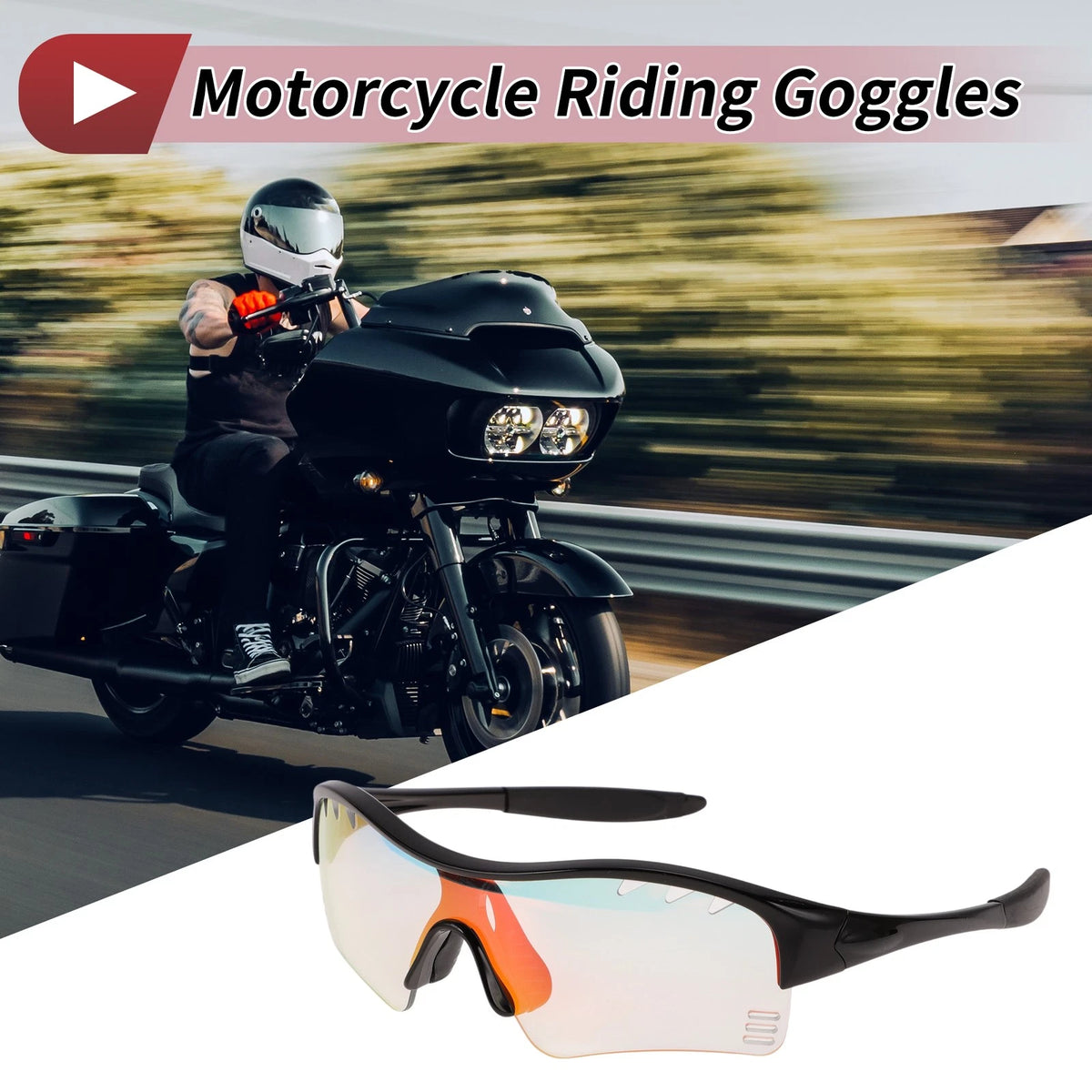 Goggles / 1 x Motorcycle Goggles Light Red Lens Black Frame PC TPU for Bike
