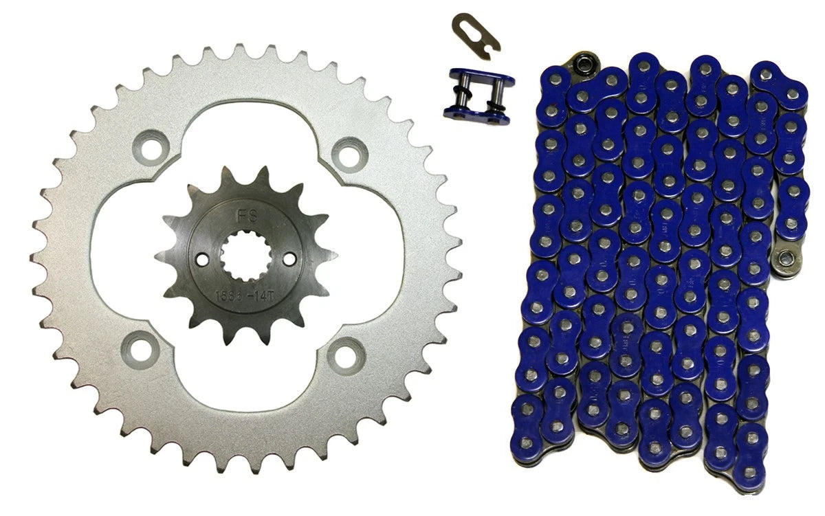 Blue 520x96 O-Ring Chain & 14/40 Sprockets for Suzuki Quadsport 400 (2009–2014)