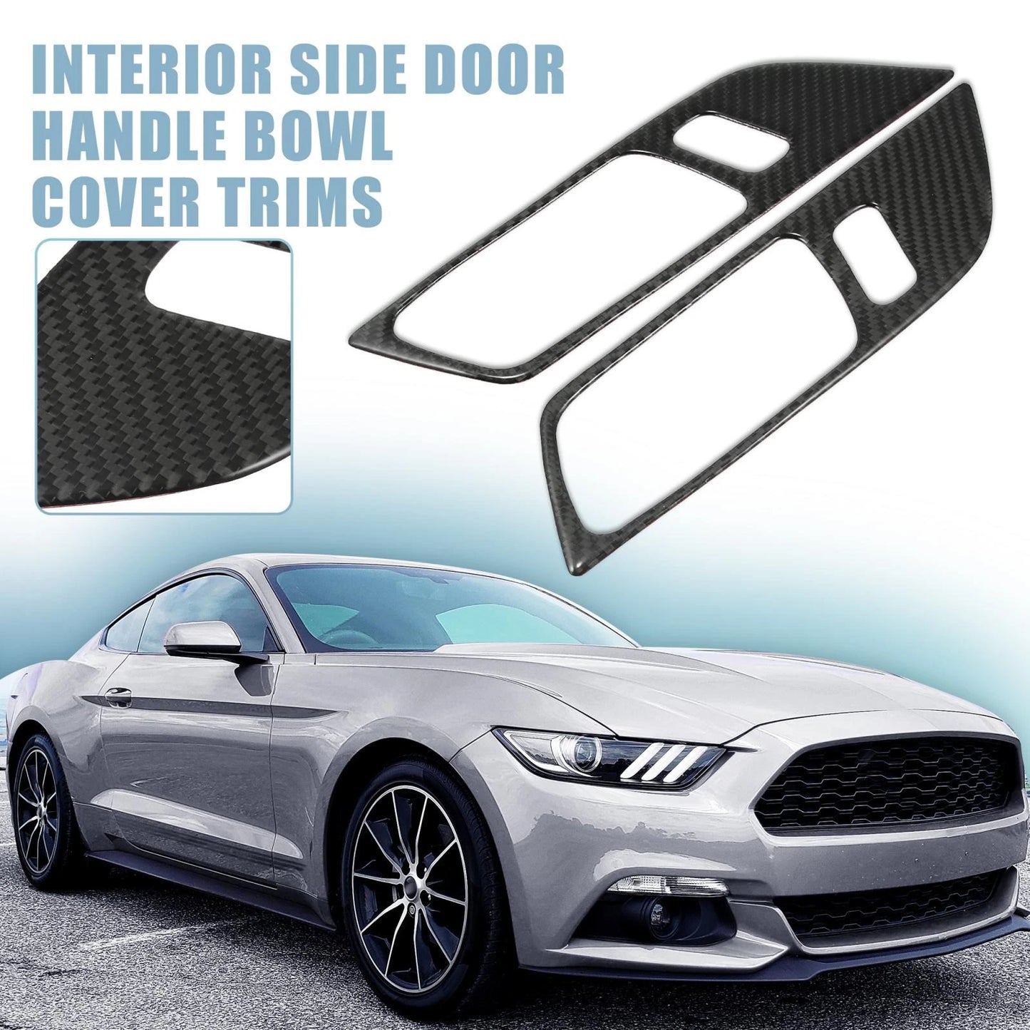 2 x Side Door Handle Bowl Covers for Ford Mustang (2015-2021) Black Trim
