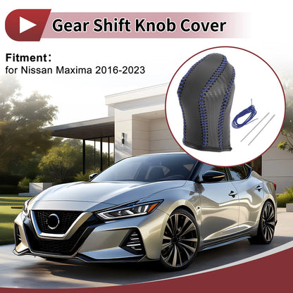 Car Gear Shift Knob Cover 1 Pc for Nissan Maxima (2016-2023) Blue Faux Leather