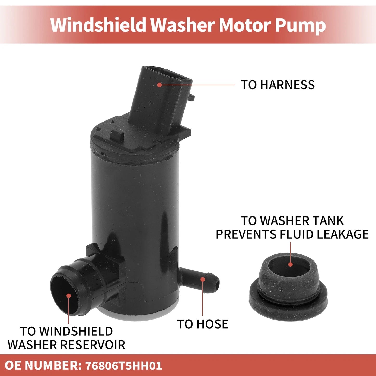 Windshield Washer Pump w/ Grommet for Honda Fit (2007-2014)