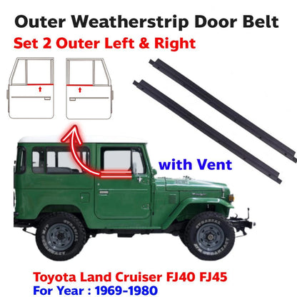 2x Weatherstrip Door Belt Outer Rubber Fits Toyota Land Cruiser FJ40 1969-80 DE