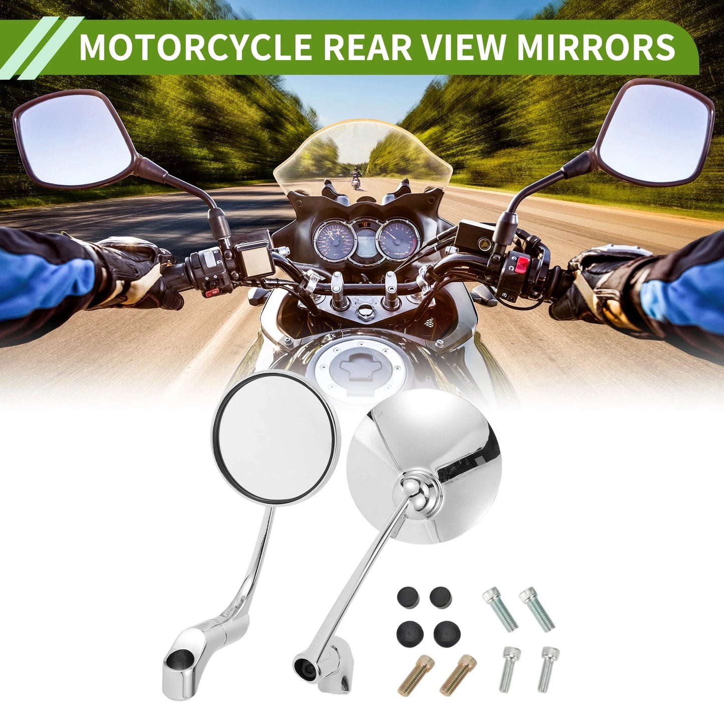 Rear View Mirror / M8/M10 / Motorcycle Round Chrome Aluminum