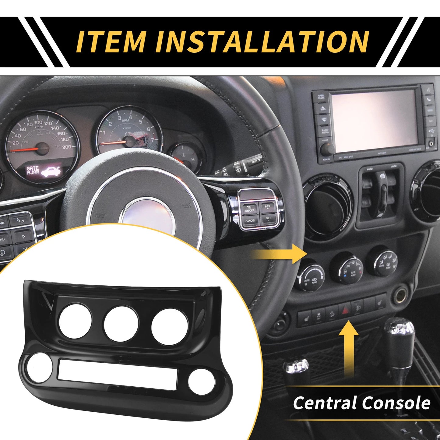 AC Switch Control Cover Trim for Jeep Wrangler JK JKU (2011-2017) Black