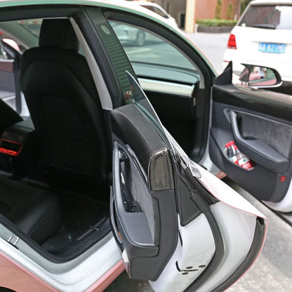 Real Carbon Fiber Interior Door Panel Trim Cover For Tesla Model 3 2021-2023