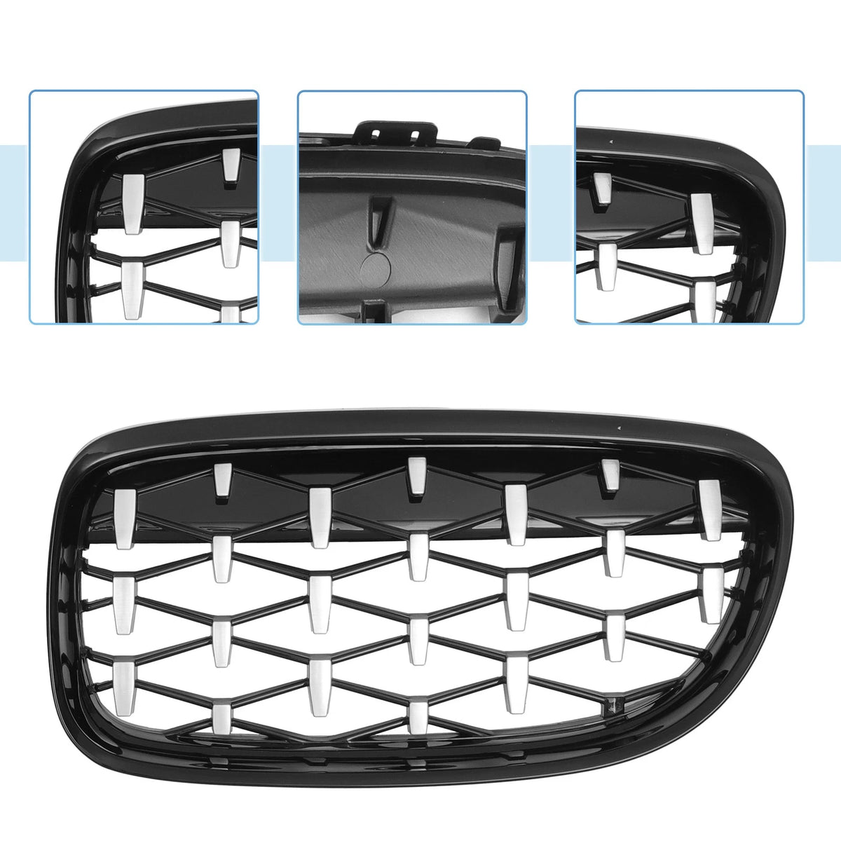 Front Hood Bumper Grille for BMW 335d 328i 335i xDrive Silver Tone Pair