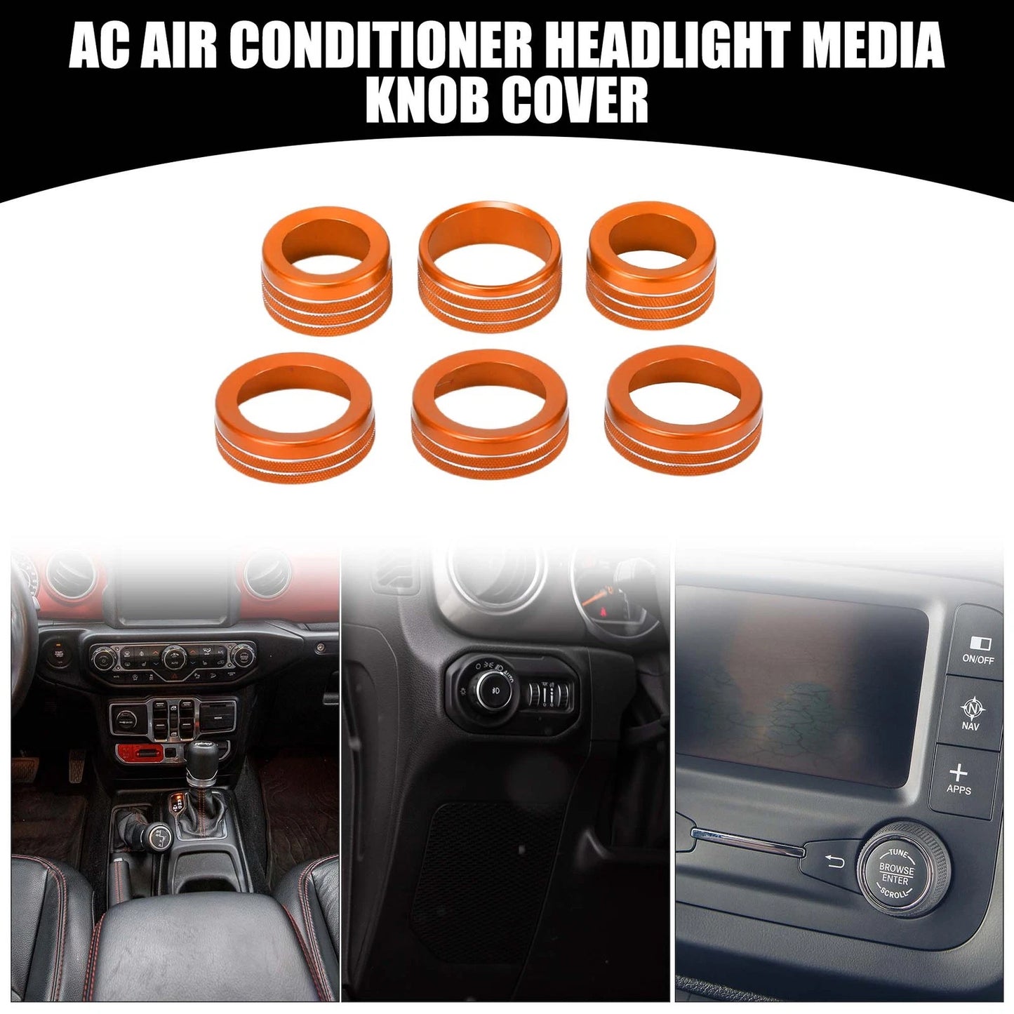 AC Headlight Media Switch Knob Cover Ring  for Jeep Wrangler (2018-2023)