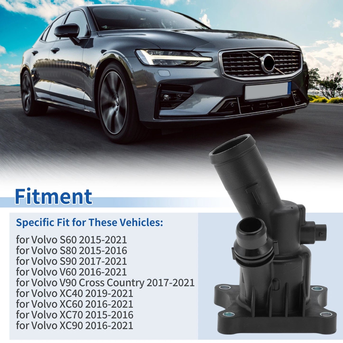Engine Coolant Thermostat Housing for Volvo S60 S80 S90 XC60 XC70 XC90 (2001-2023)