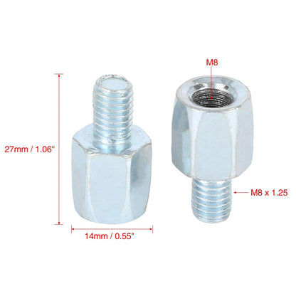 2 x 8mm RH to LH Rearview Mirrors Adapter Silver Tone for Motorcycle Bike