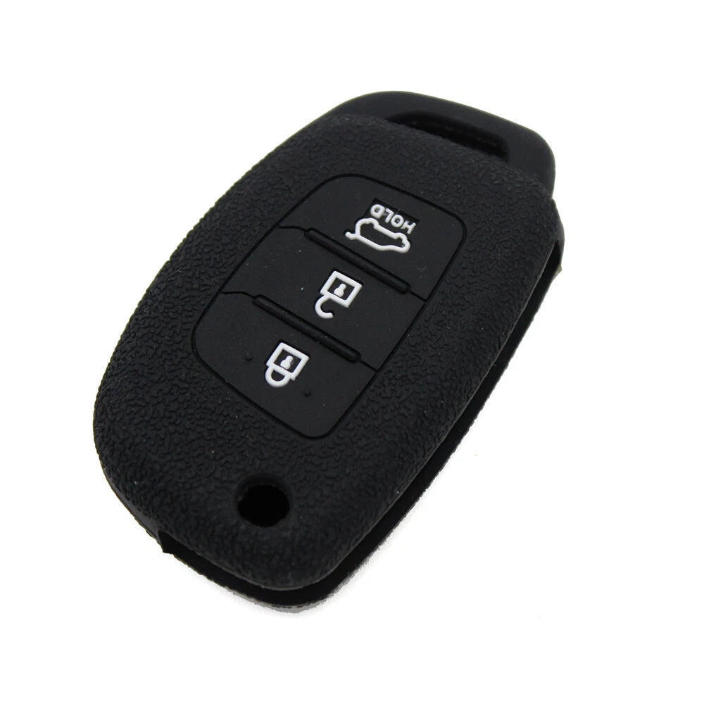 Black 3 Buttons Silicone FOB Key Cover Case fit For Hyundai Sonata Fe