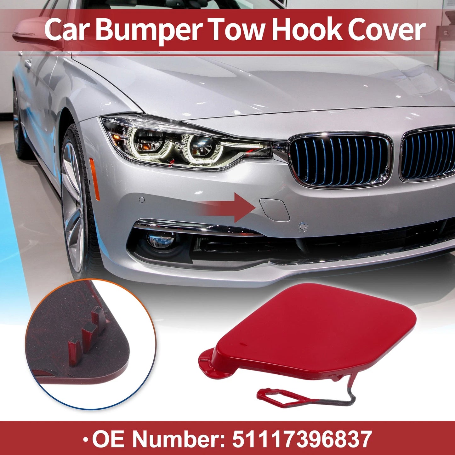 Red Front Bumper Tow Hook Cover for BMW 320i (2016-2018) - 1 Pcs