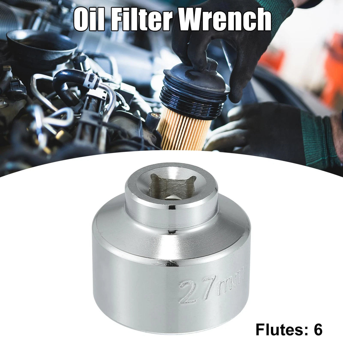 27mm Oil Filter Wrench Cap Socket for VW, Benz, Ford, Dodge, Fiat