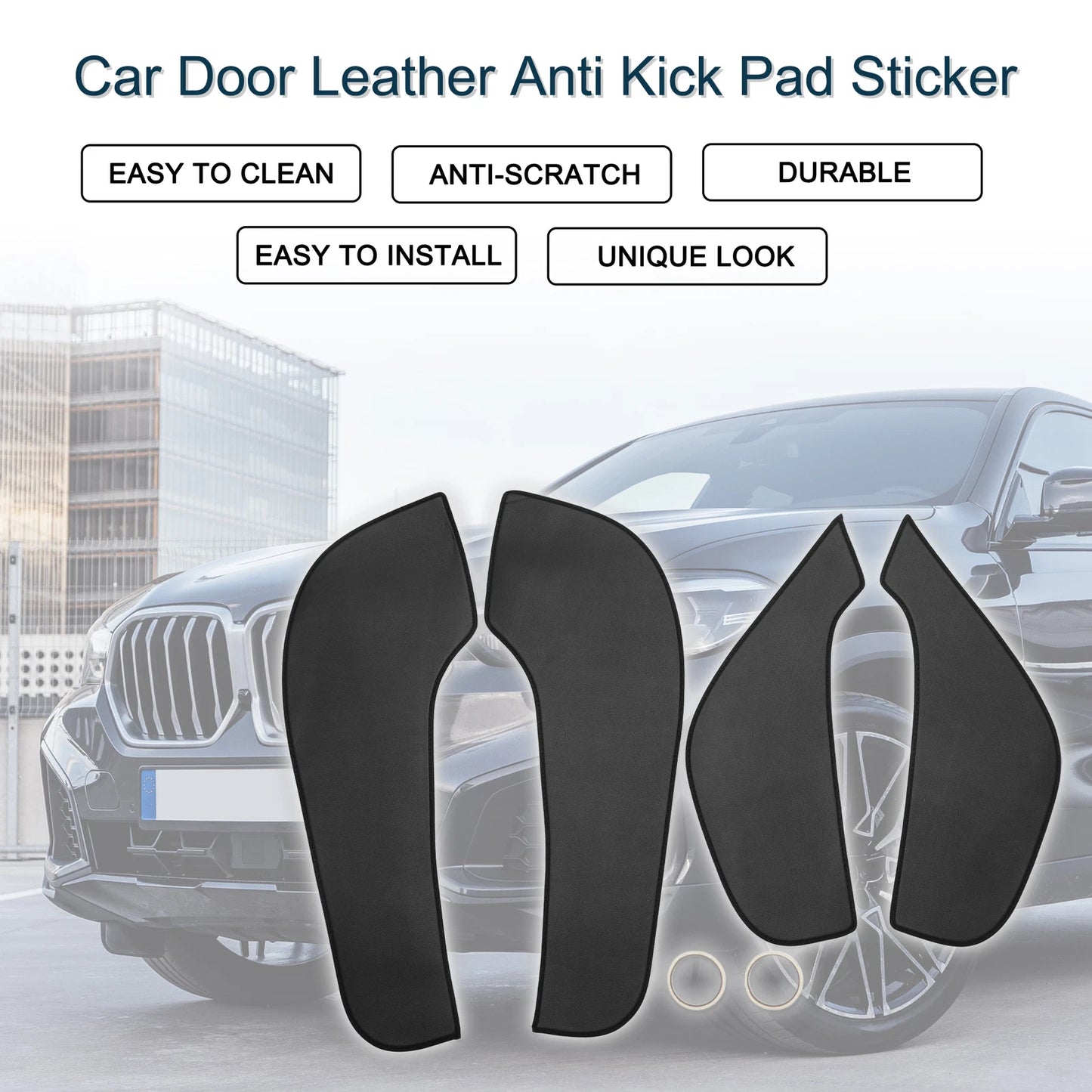 Car Door Leather Anti Kick Pad Sticker for BMW X6 (2015-2018) Black 1 Set