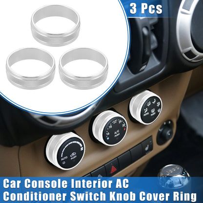3 x Car AC Switch Knob Cover Rings for Jeep Wrangler JK JKU (2011-2018) Silver