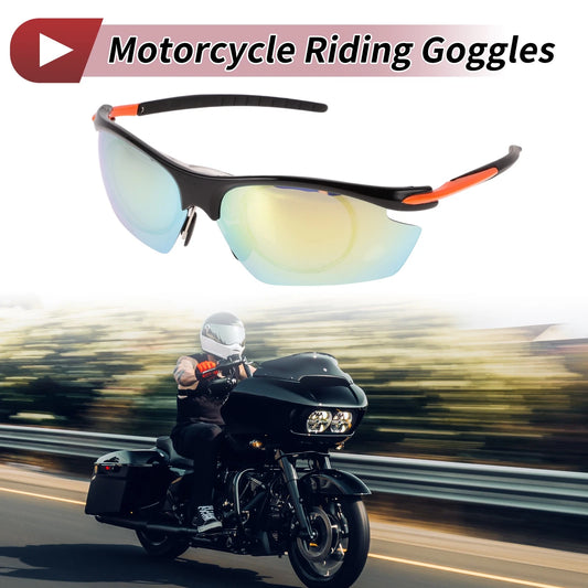 1 Pc Motorcycle Riding Goggles Gold Tone Lens Orange Black Frame for Make Model