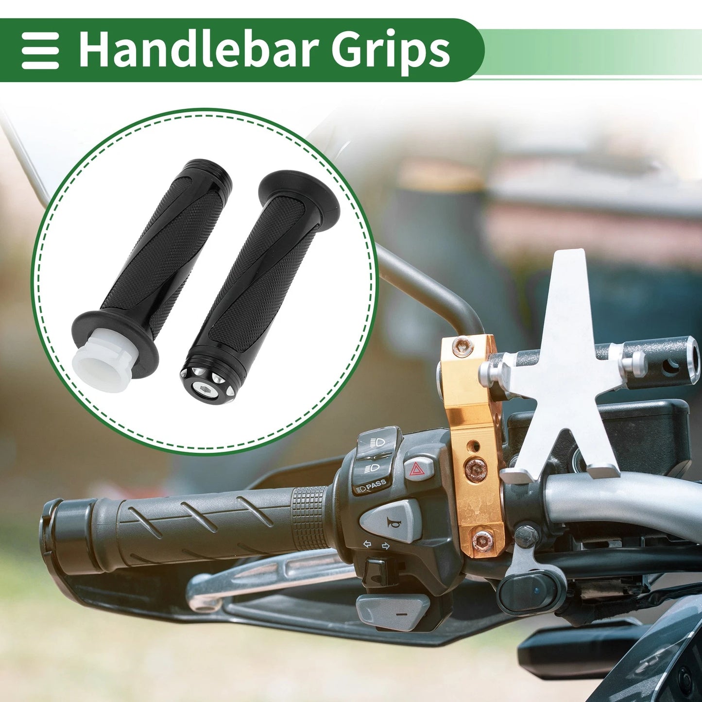 2 x 7/8in 22mm Hand Grips Rubber Black for Motorcycle