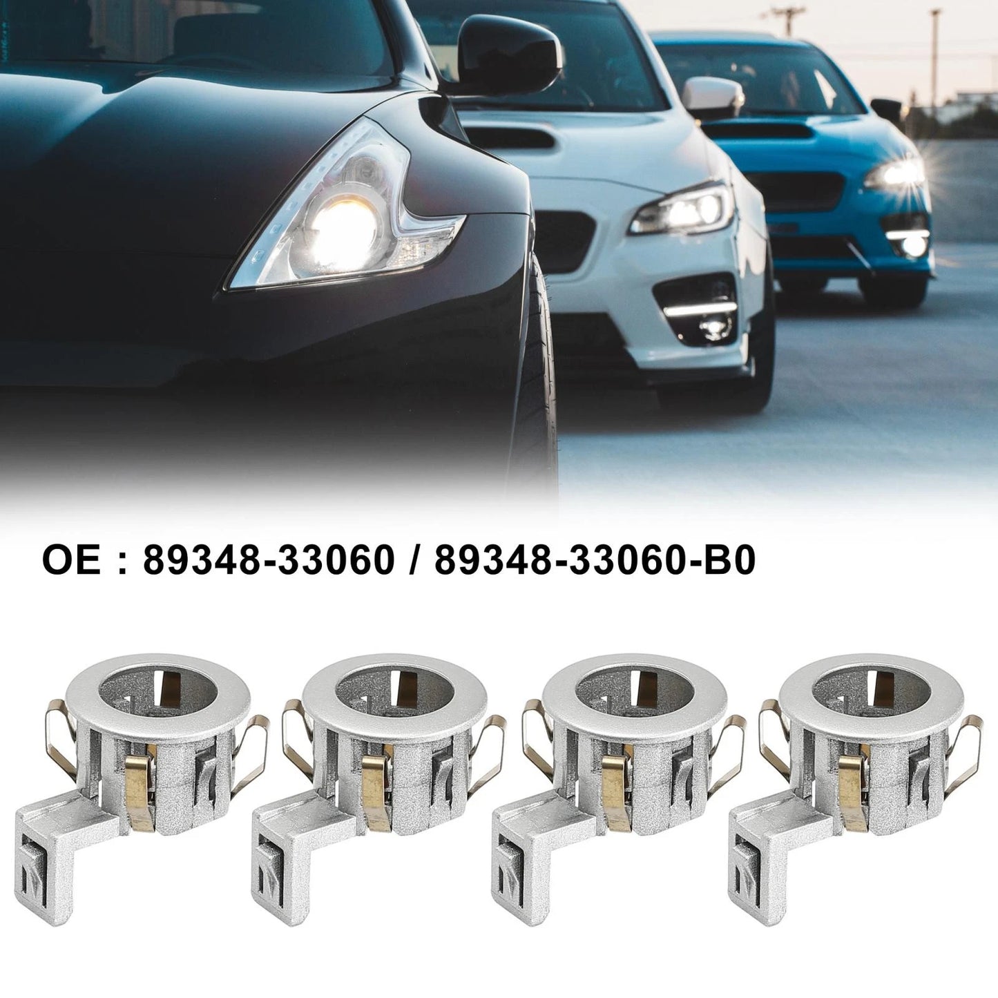 4 x Silver Tone Bumper Parking Sensor Retainers for Toyota Lexus (2001-2023)