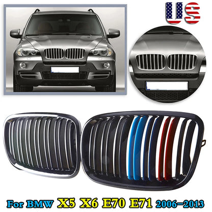 M-color Gloss Black Front Bumper Kidney Grills for BMW E70 X5 E71 X6 (2007-2013)