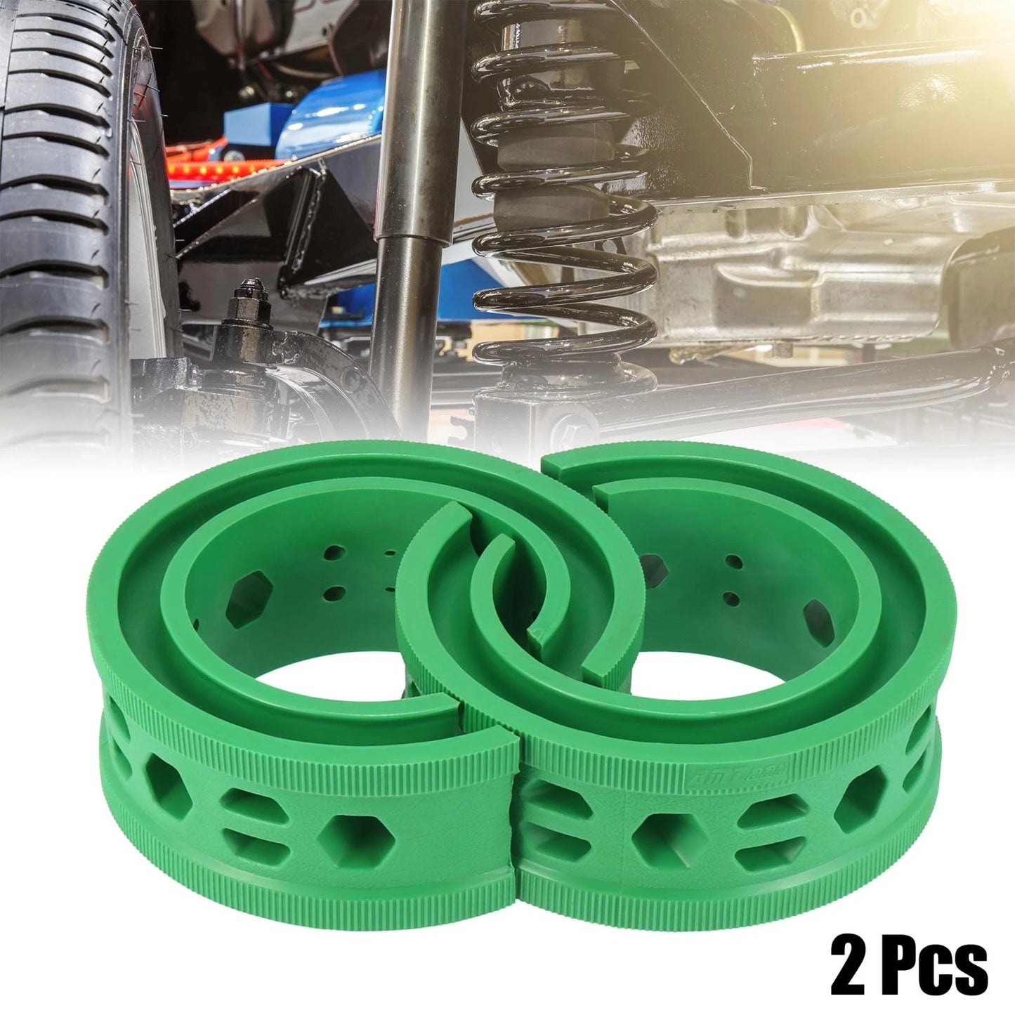 2 x Green Car Coil Spring Rubber Buffers for Ford & Chevy