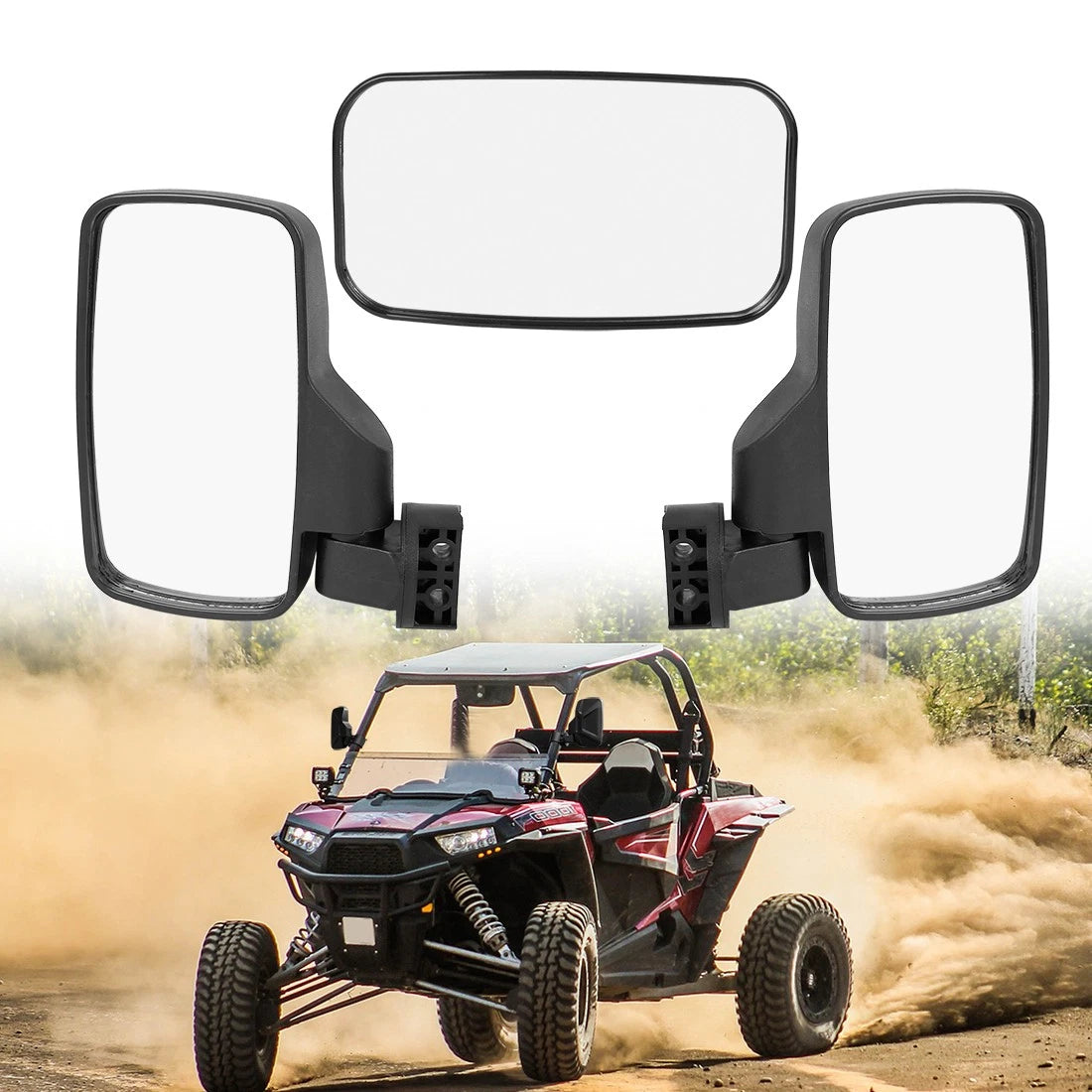 2 x Rear View Mirrors 1.75/2" Bar Clamp for Polaris Kawasaki Can-Am