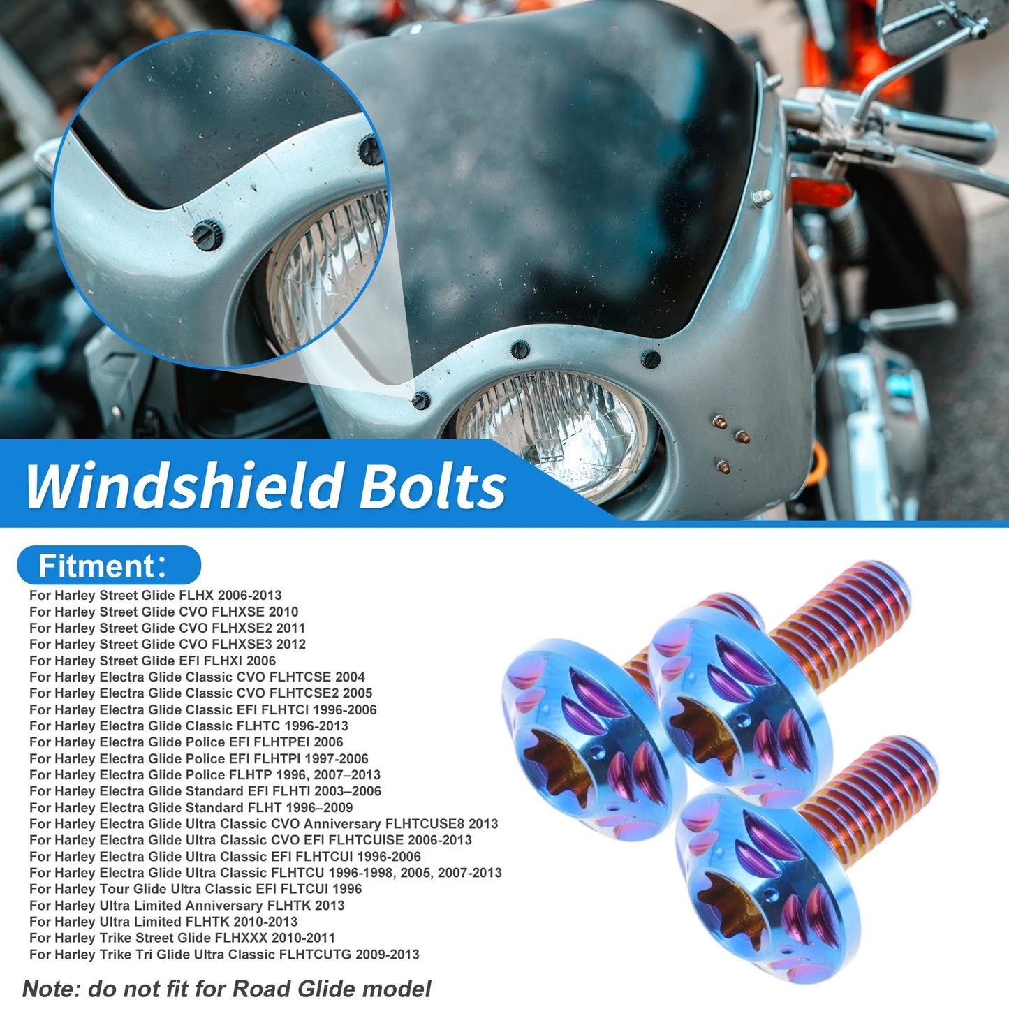 Bolts / Windshield / Titanium Burnt Blue for Harley Street Glide (2006–2013)
