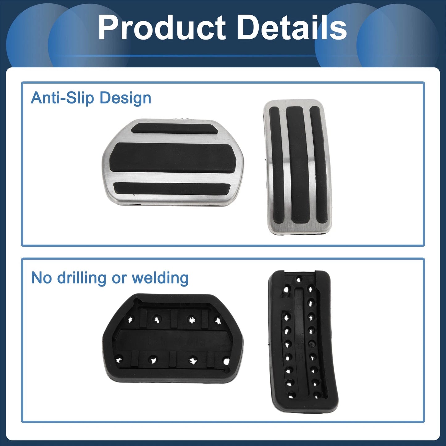Automatic Footrest Pedals Cover Set for Peugeot 208 (2013-2018) Silver Tone
