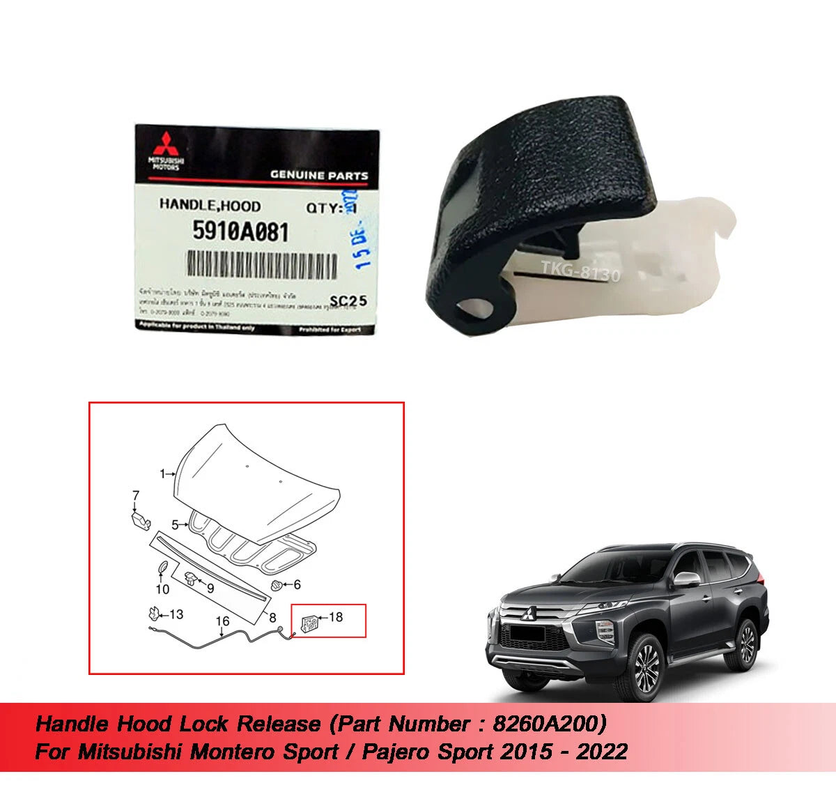 BonnetLock Release for Montero Pajero Sport (2015-2022)