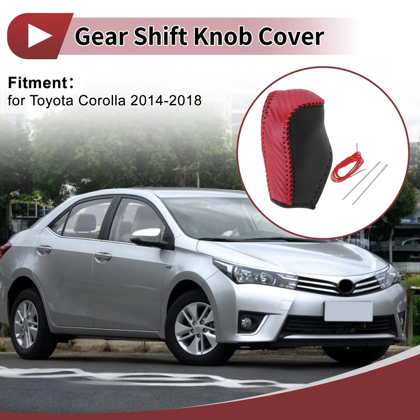 1Pc Gear Shift Knob Cover Red Faux Leather for Toyota Corolla (14-18)