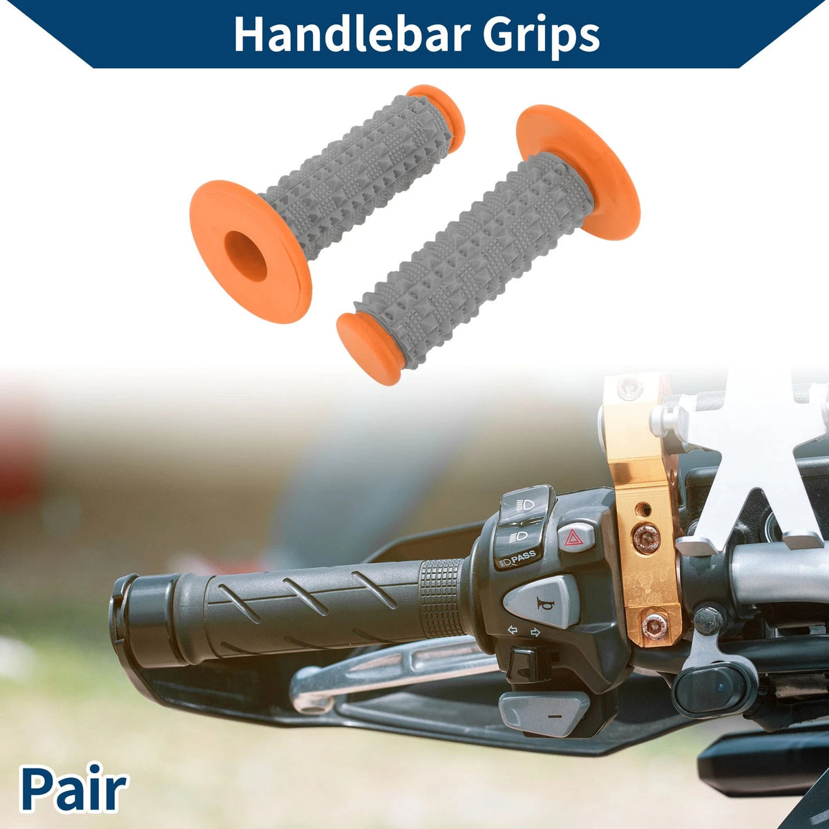 22 x 24 mm Hand Grips Cover Soft Rubber Orange for Motorcycle 1 Pair