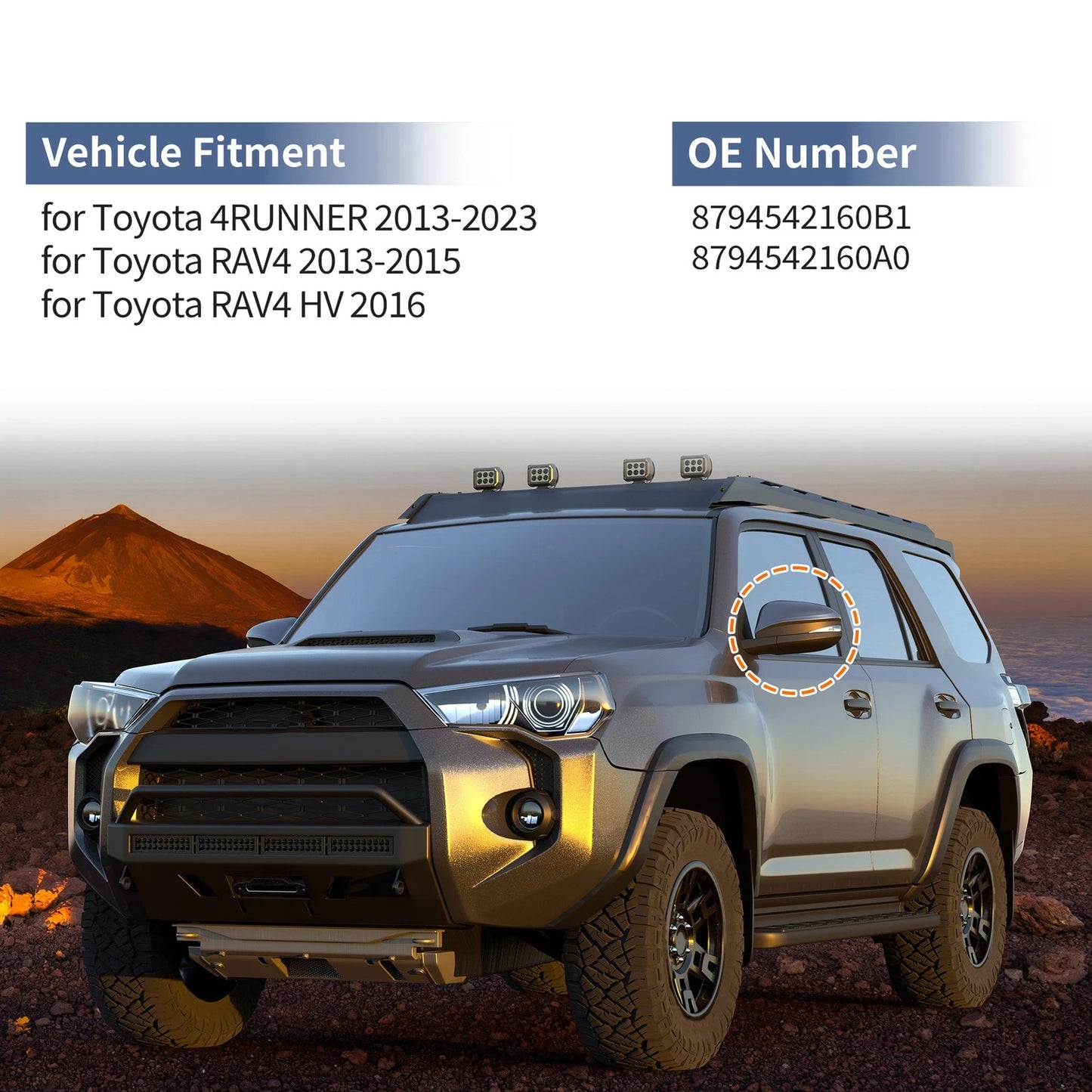 Left Passenger Side Mirror Cover Cap for Toyota 4Runner (2013-2023)