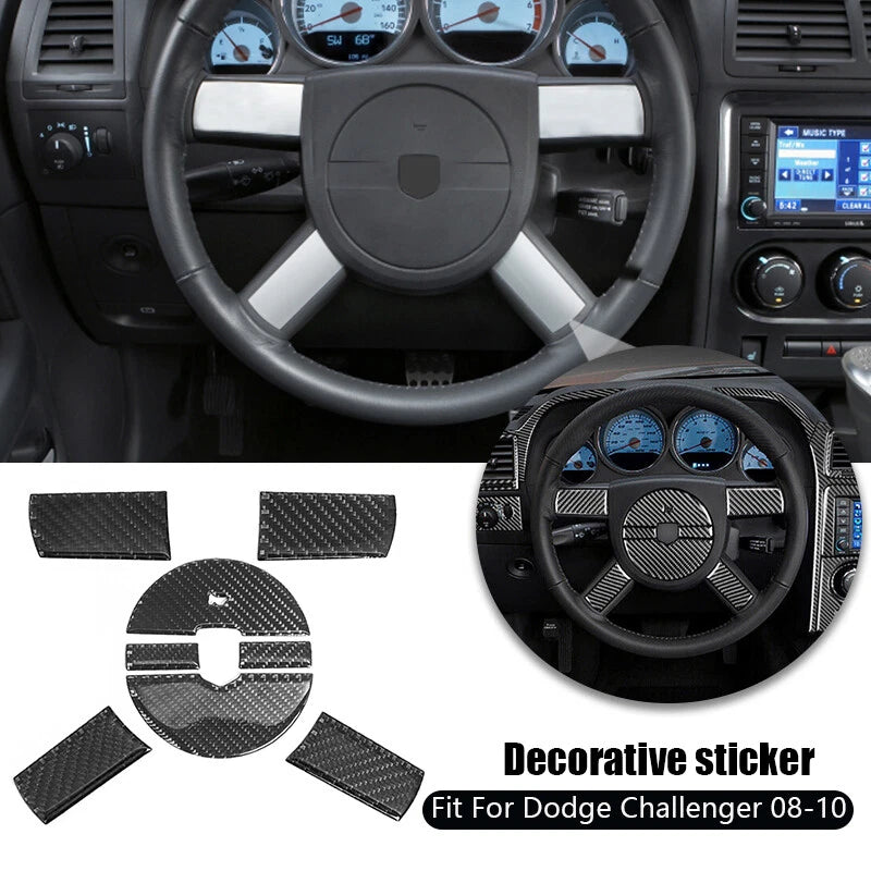 Carbon Fiber Steering Wheel Button Cover Trim for Dodge Challenger (2008-2010)