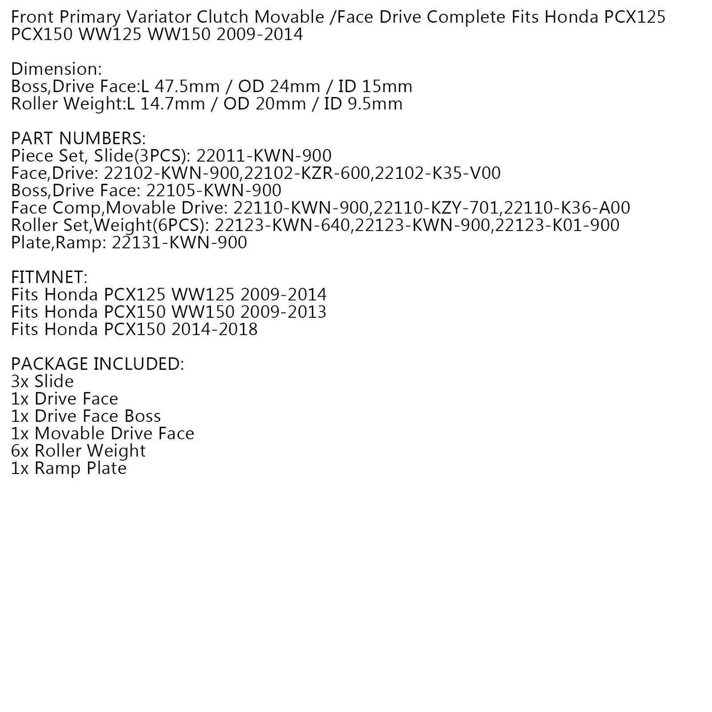 Variator Complete Variomatic for Honda PCX 125/150 (09-14/09-18)