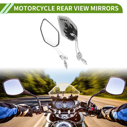 Motorcycle Rear View Mirrors Polygonal Shape Black Silver Tone Plastic