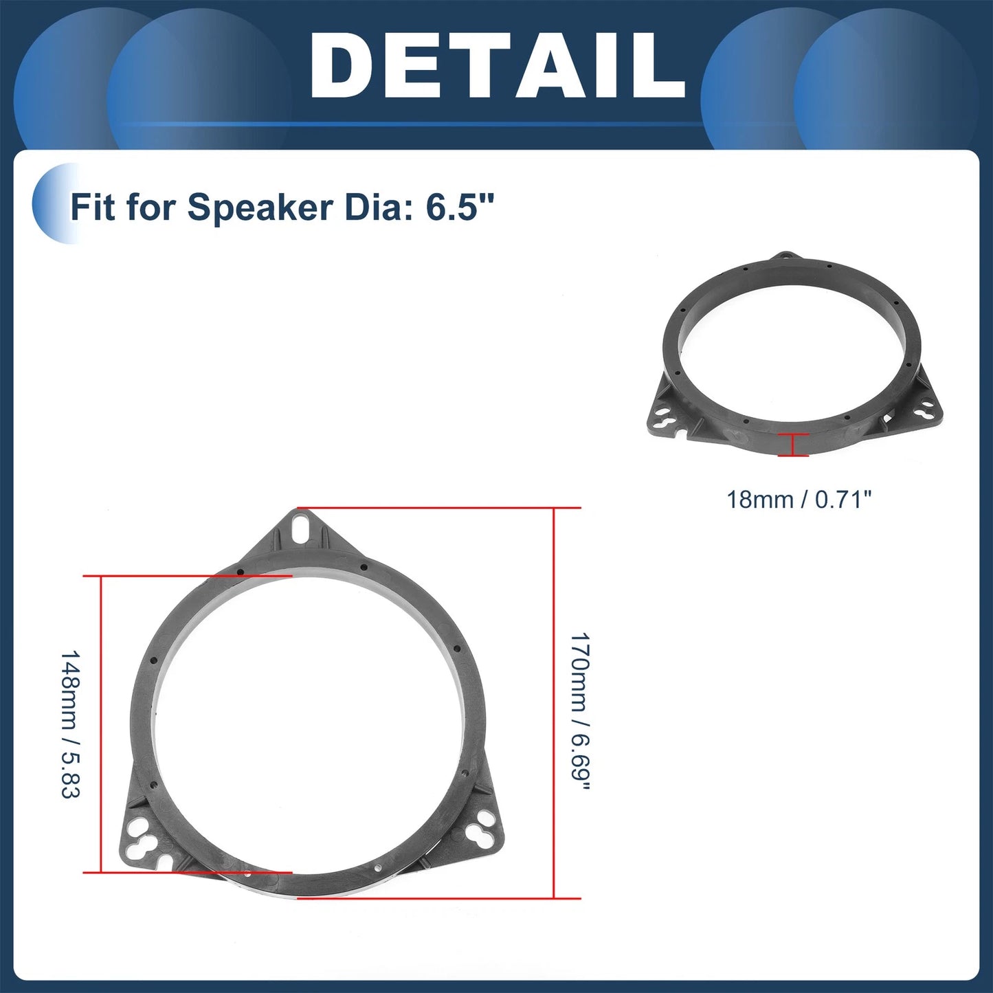 6.5" Speaker Spacer Ring Adaptor for Toyota  - 2 Pcs