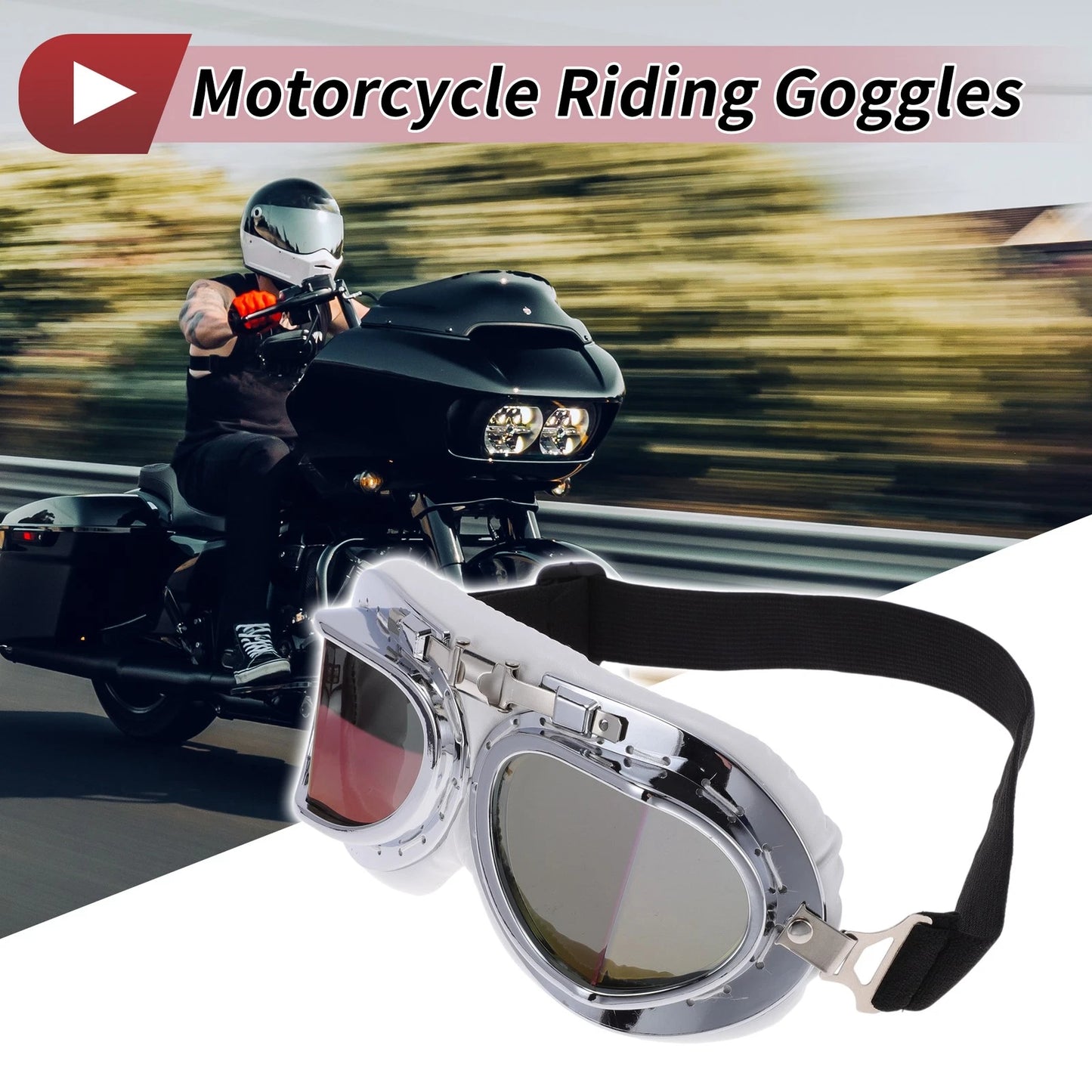 1 x Set Motorcycle Riding Goggles Multicolour Lens White Frame for Motorcycle