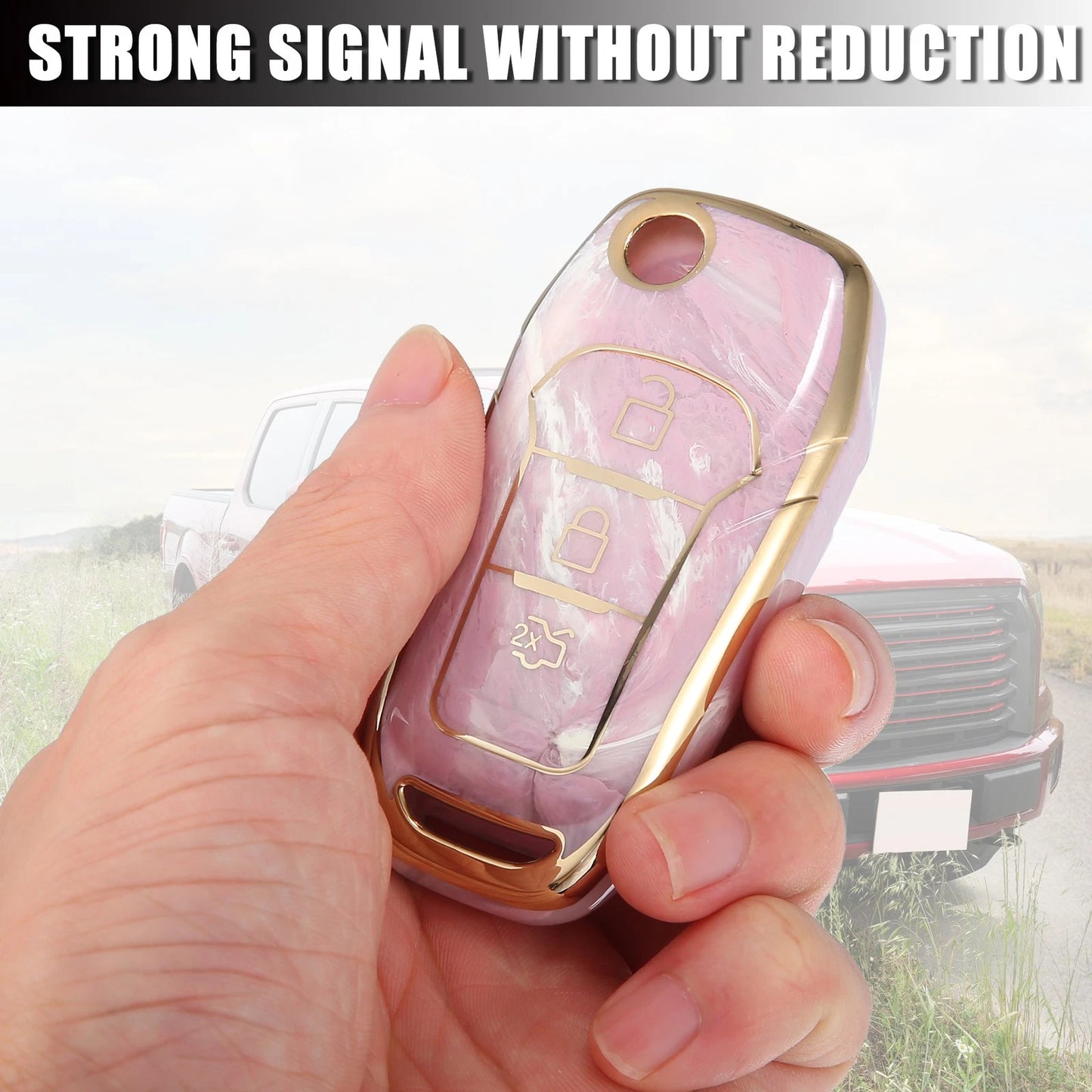 3 x Key Fob Remote Control Cover TPU Shell Pink for Ford F150 (2015-2018)