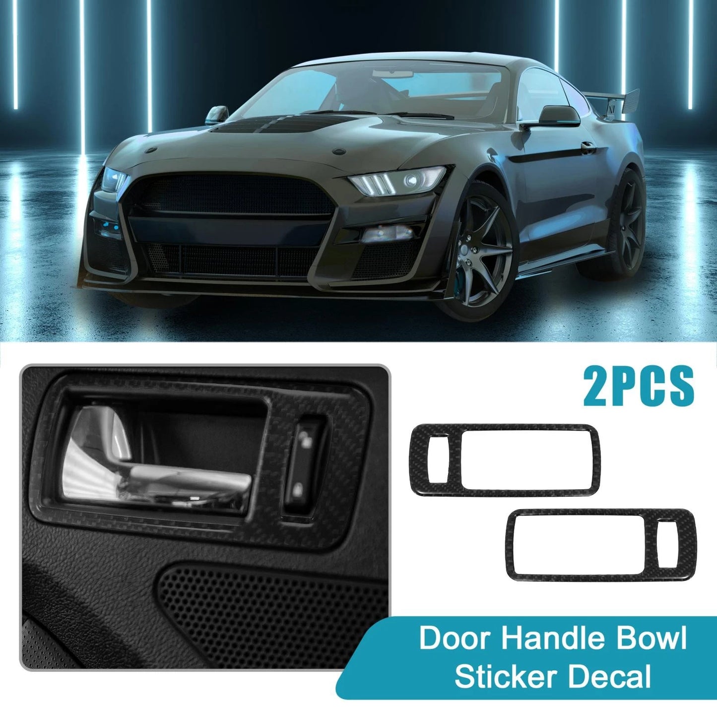 2 x Car Door Handle Bowl Carbon Fiber Trim Covers for Ford Mustang (2009-2013)