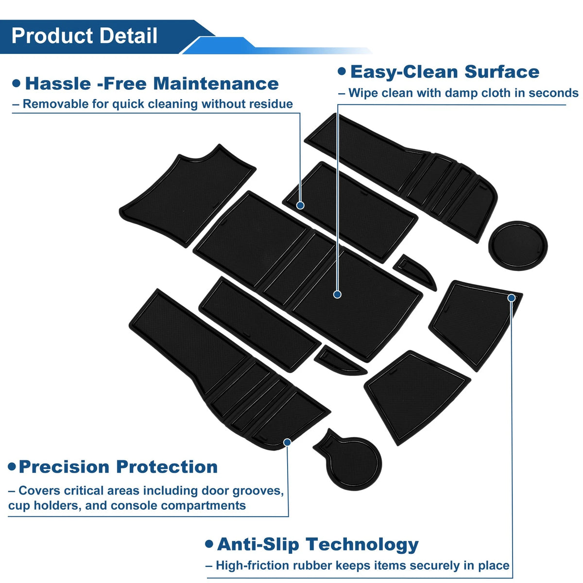 Non-Slip Mat Set for Peugeot 2008 (2020) - 12 Pcs PVC Black