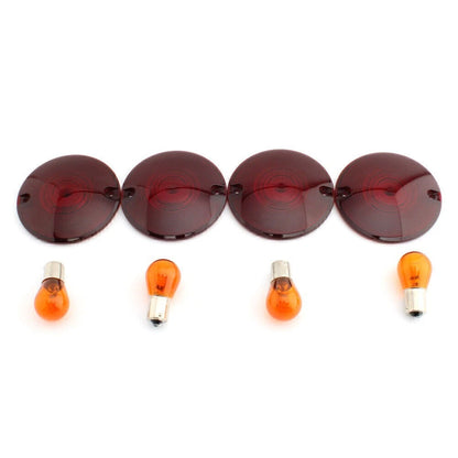 Amber Turn Signal Light Bulbs & Red Lens Cover for Harley Davidson Road King (1994-2010)