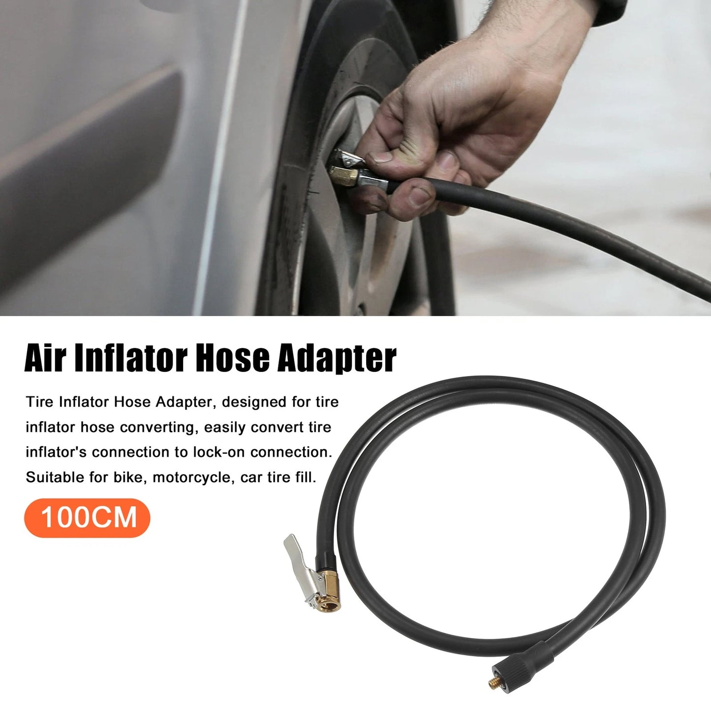 100cm 39.37" Tire Inflator Hose Air Chuck for Car Motorcycle