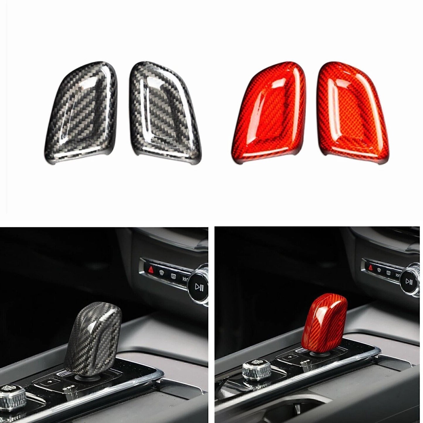Red Carbon Fiber Gear Shift Knob Cover for Volvo XC40 S60 (2020-2023)
