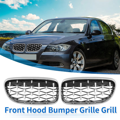 Hood Bumper Grille for BMW 335d 328i 335i E90 (2006-2013) - Silver Tone Pair