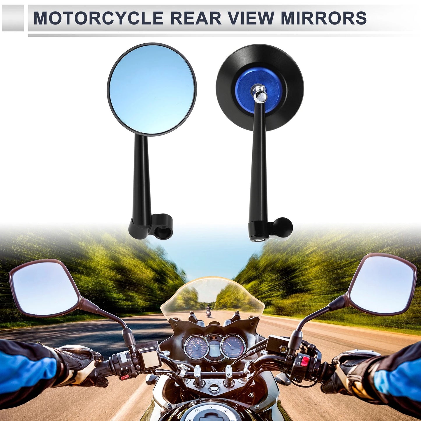 M8/M10 Rear View Mirrors Handlebar Black Blue Aluminum Alloy