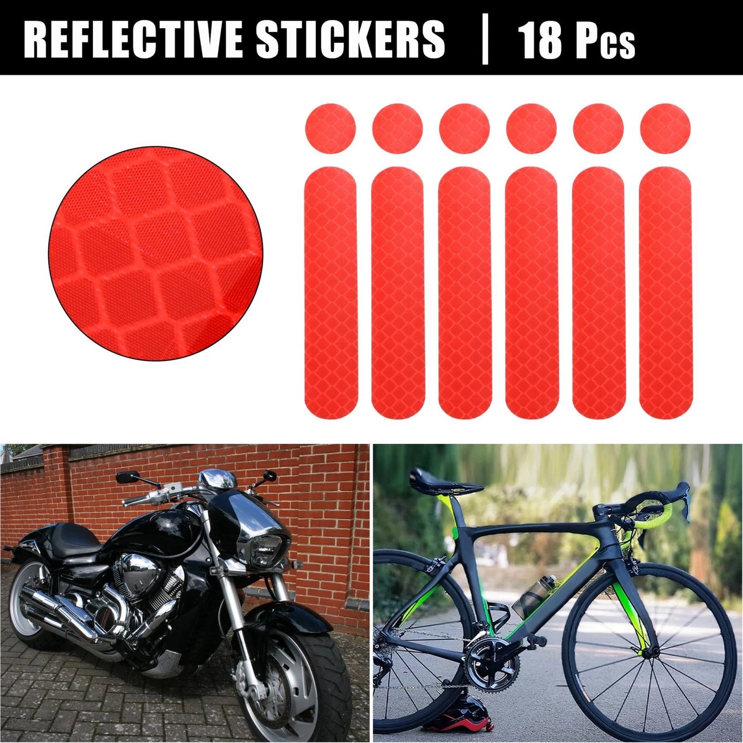 18pcs Reflective Safety Stickers PET for Helmet for Bicycle Motorcycle Red
