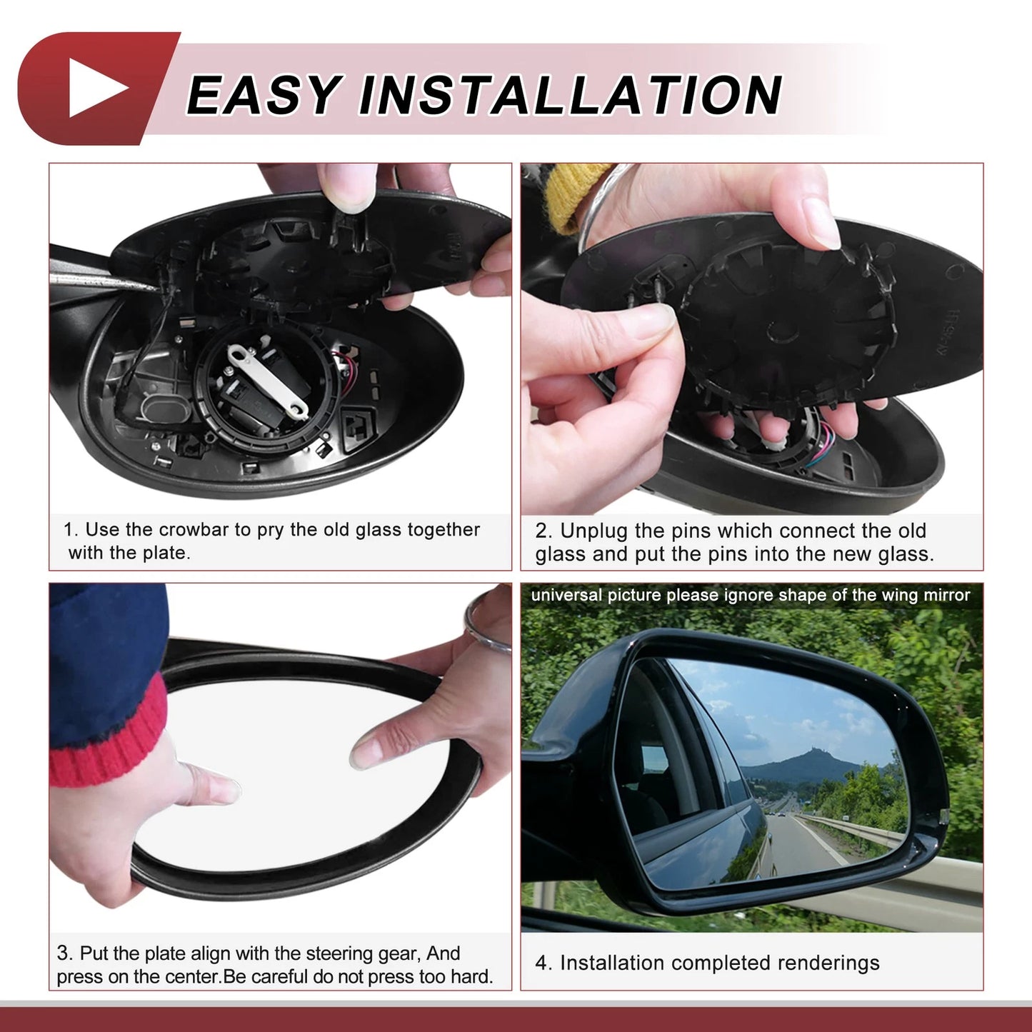 Left Driver Side Lower Mirror Glass Replacement for Ford F150 (2015-2023)