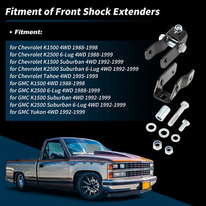 2-4in Front Shock Extenders for Chevrolet & GMC K1500 K2500 4WD (1988-1998)