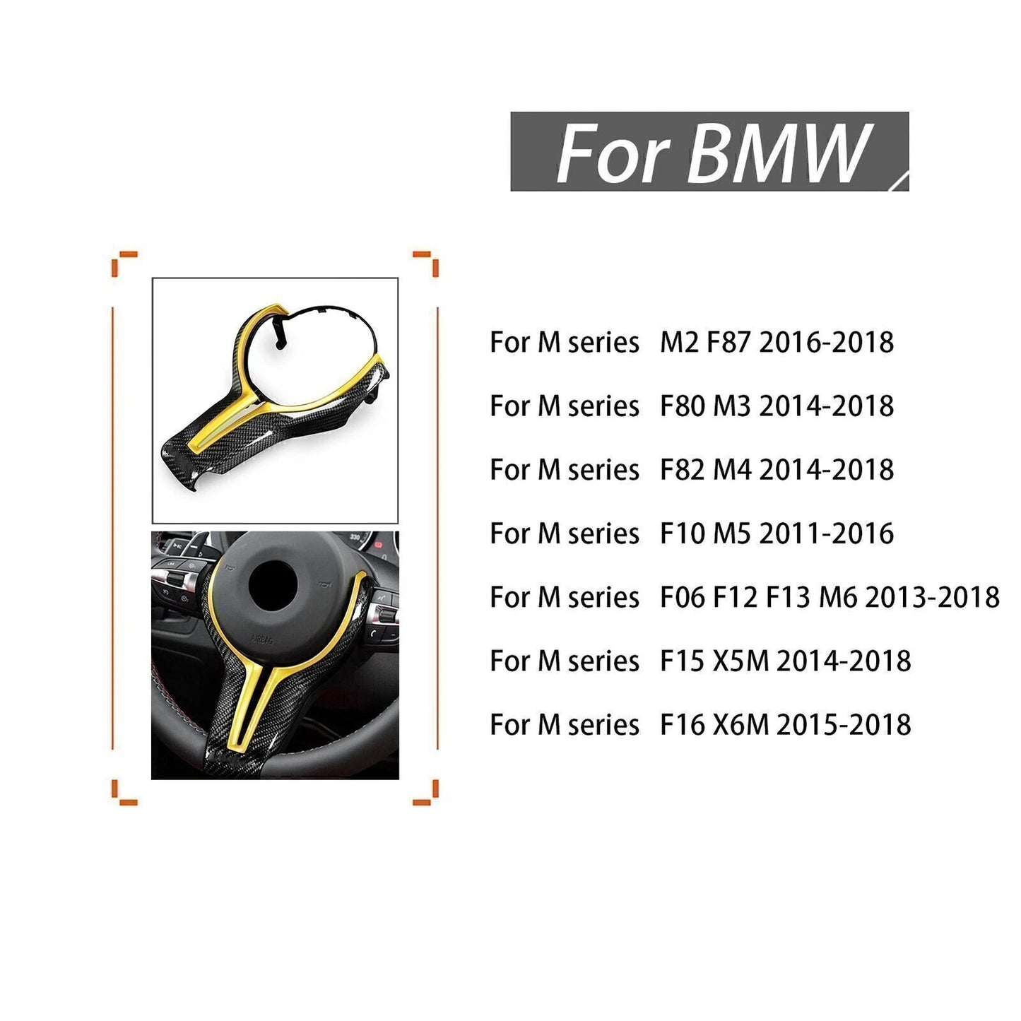 Yellow Carbon Fiber Steering Wheel Cover for BMW M2 M3 M4 M6 (2014-2021)
