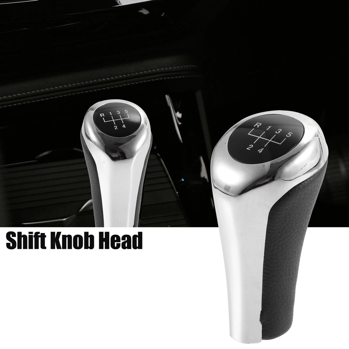 5 Speed Manual Shift Knob for BMW X1 E84 Faux Leather Black Silver Tone (2009-2015)