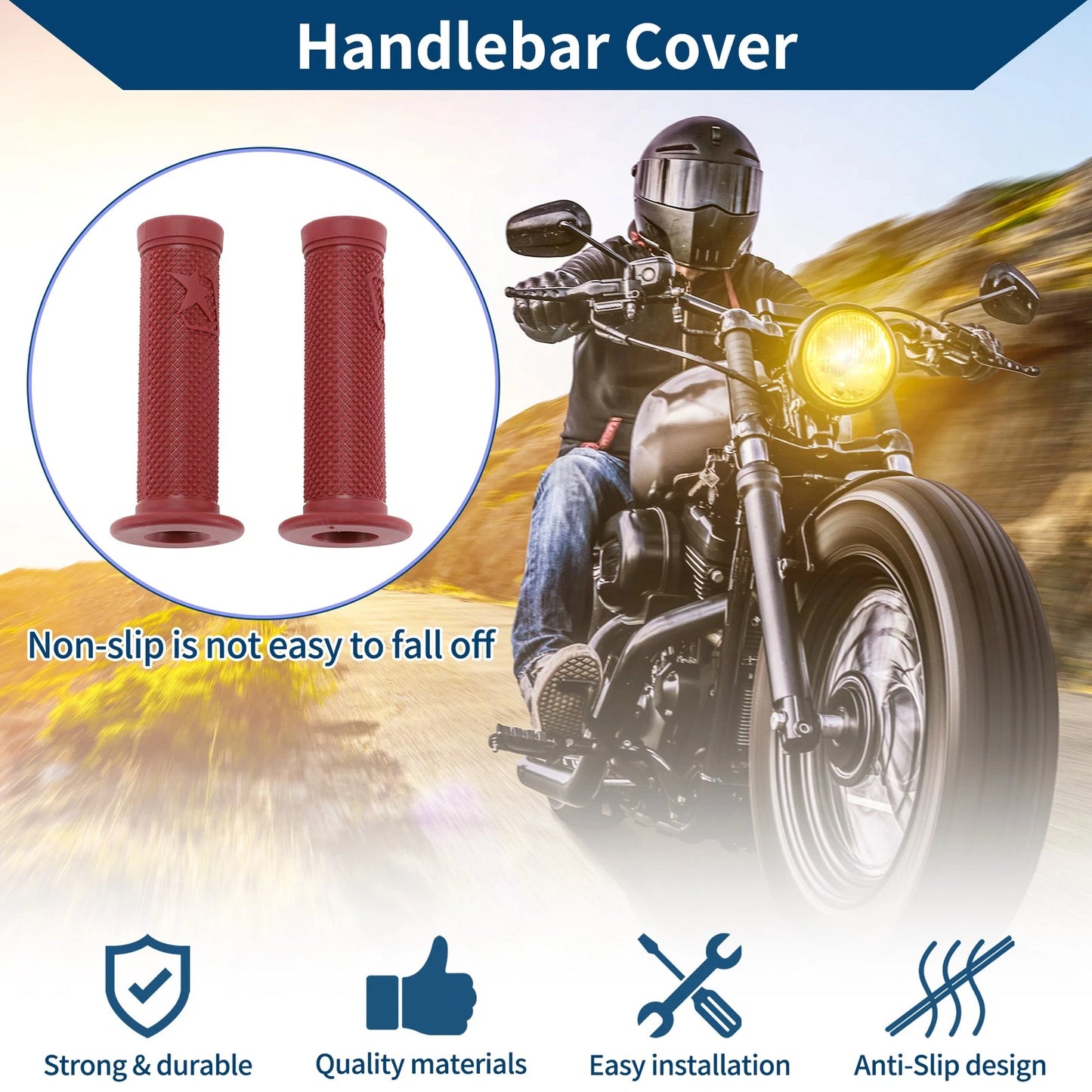 7/8 22mm Motorcycle Hand Grips Rubber Wine Red 1 Pair