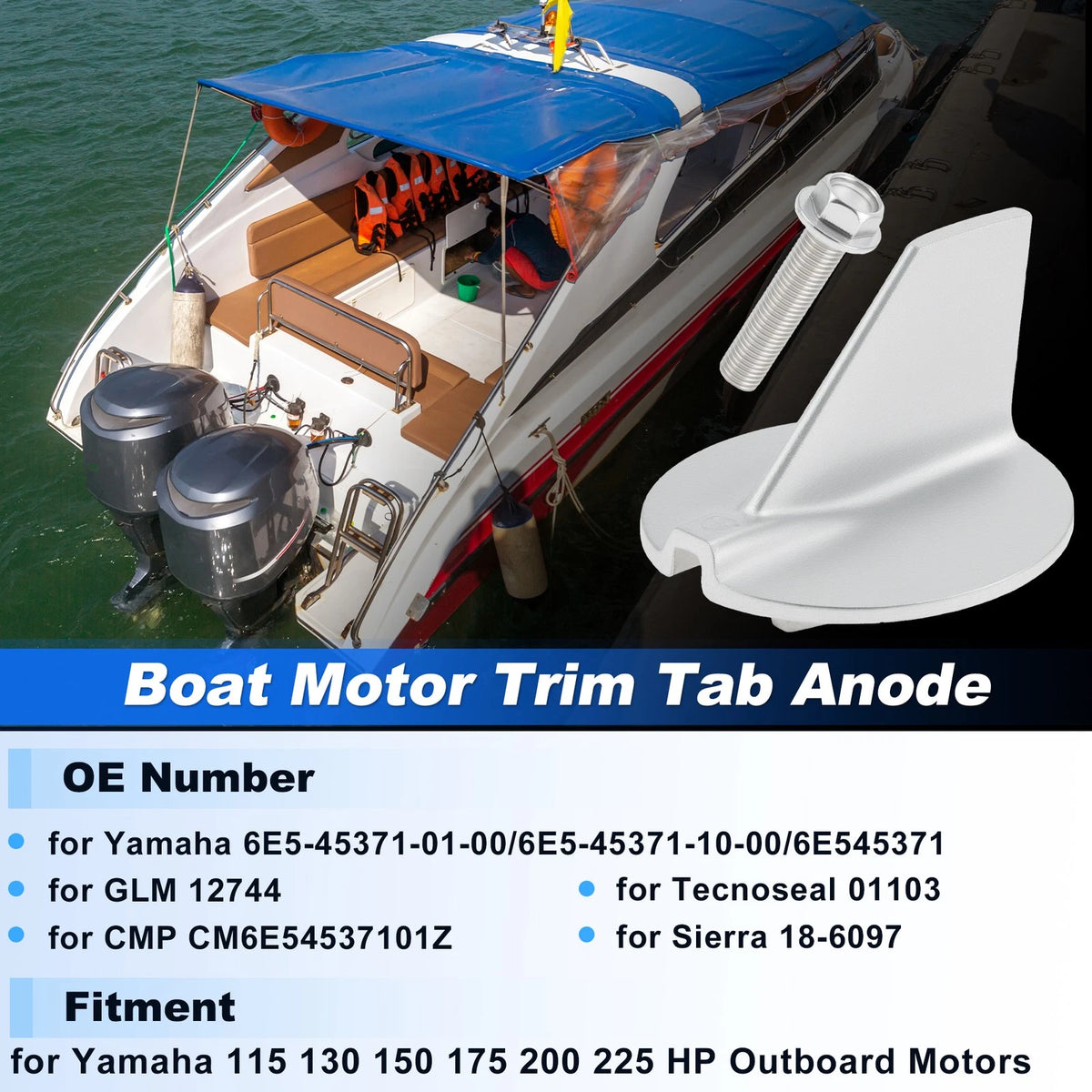 Trim Tab Anode Zinc for Yamaha 115-225 HP Outboard Motors
